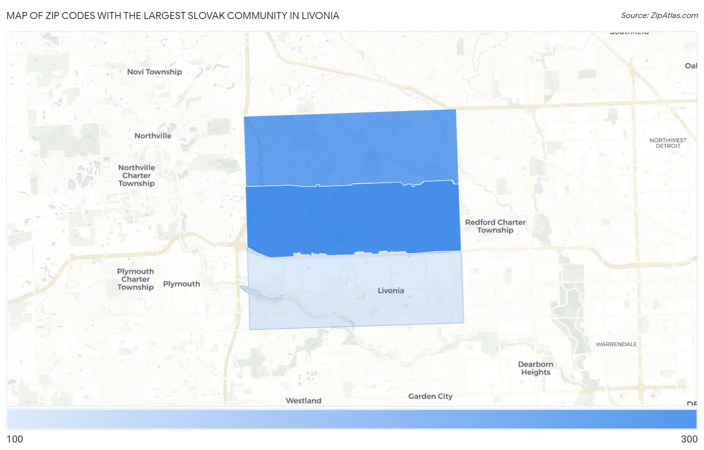 Zip Codes with the Largest Slovak Community in Livonia Map
