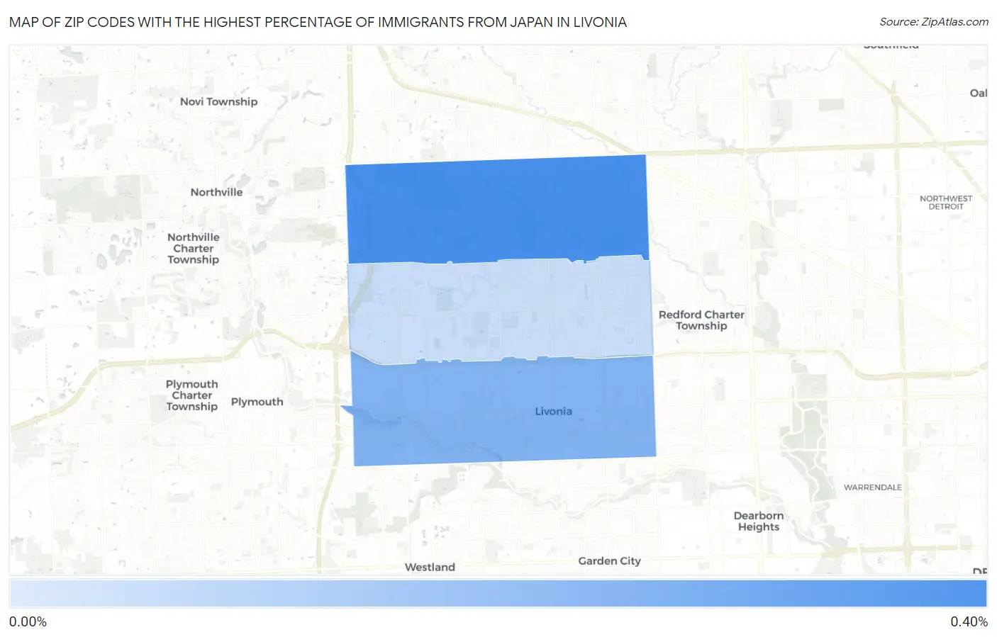Zip Codes with the Highest Percentage of Immigrants from Japan in Livonia Map