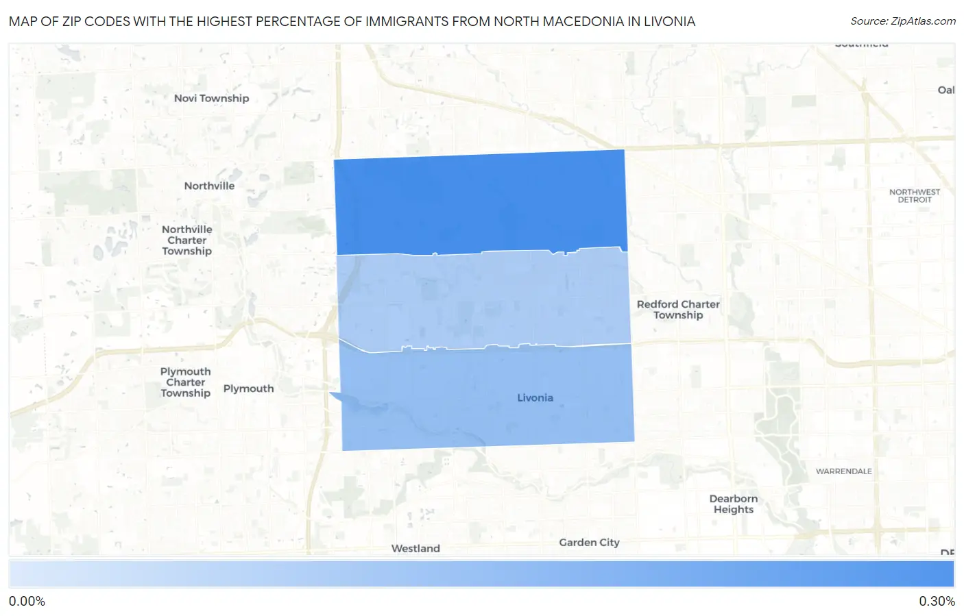 Zip Codes with the Highest Percentage of Immigrants from North Macedonia in Livonia Map