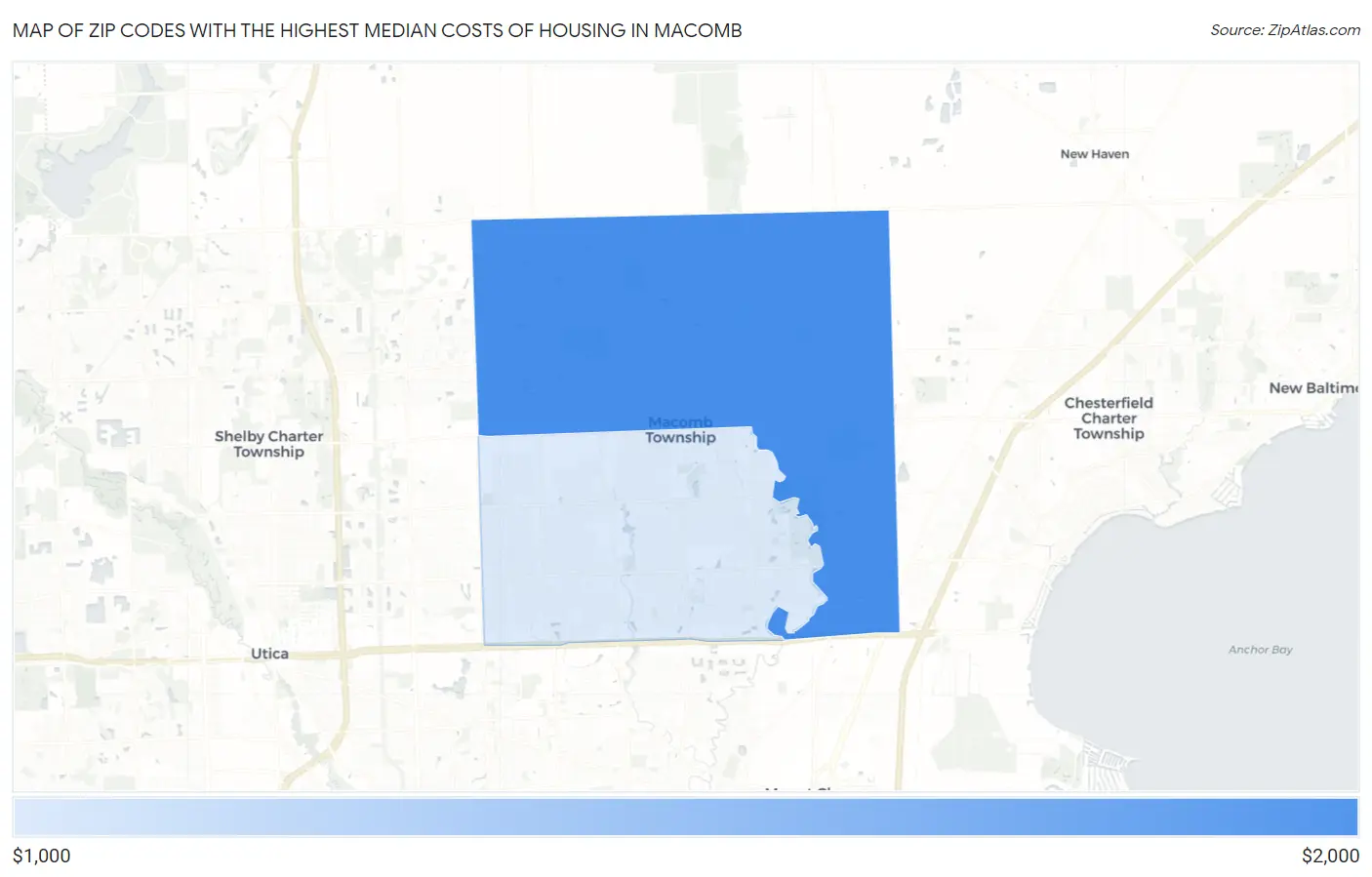 Zip Codes with the Highest Median Costs of Housing in Macomb Map