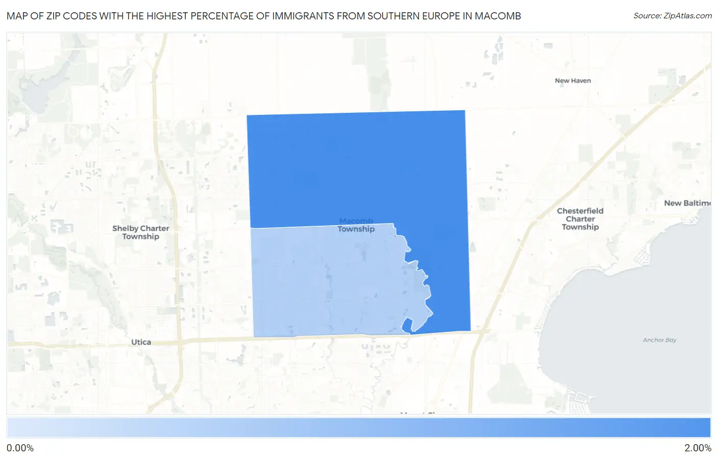 Zip Codes with the Highest Percentage of Immigrants from Southern Europe in Macomb Map