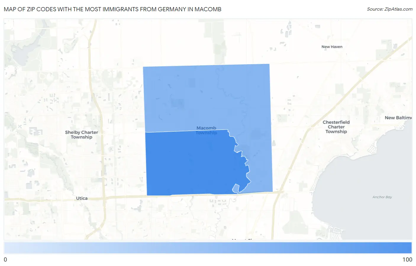 Zip Codes with the Most Immigrants from Germany in Macomb Map