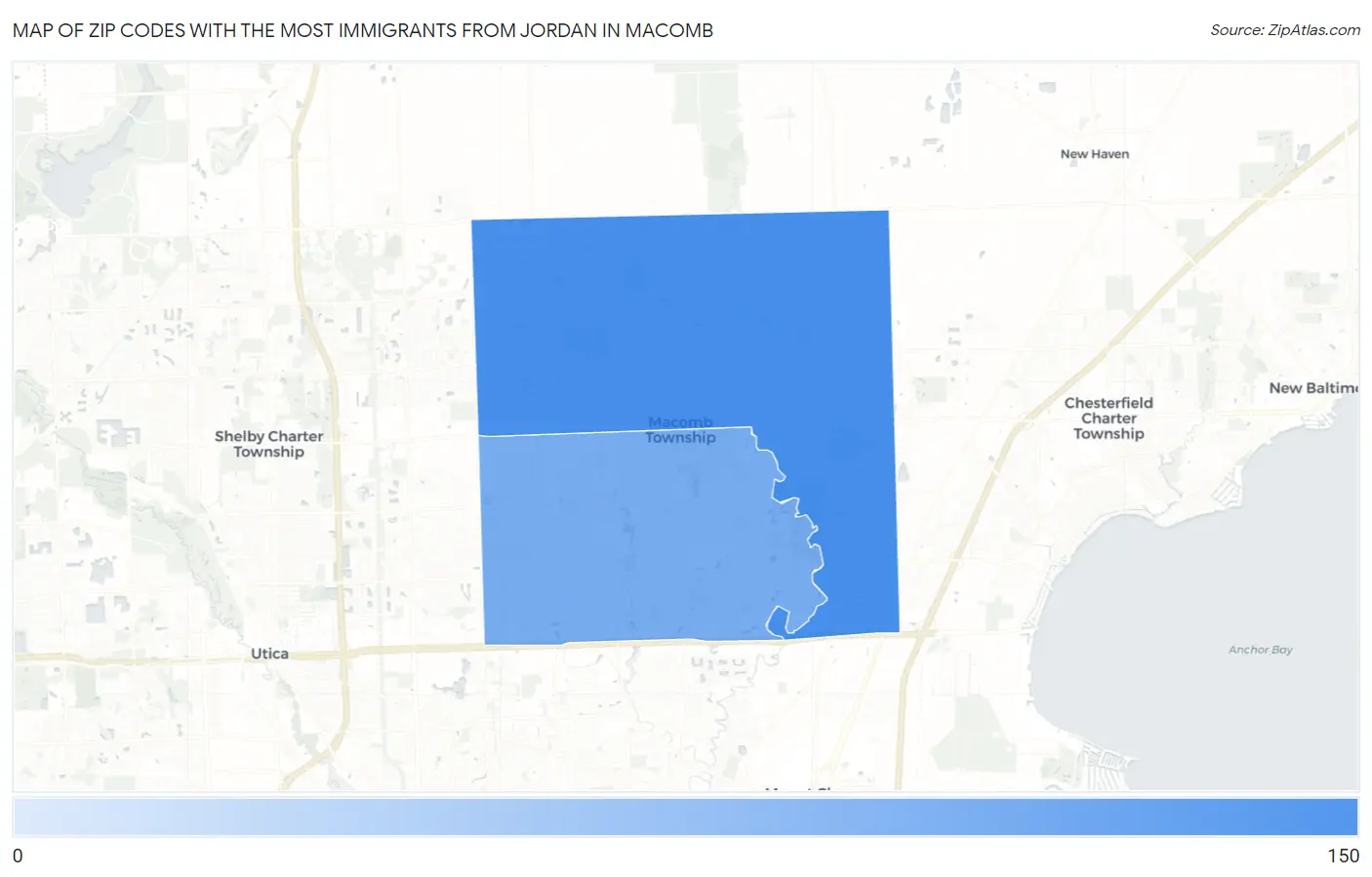 Zip Codes with the Most Immigrants from Jordan in Macomb Map