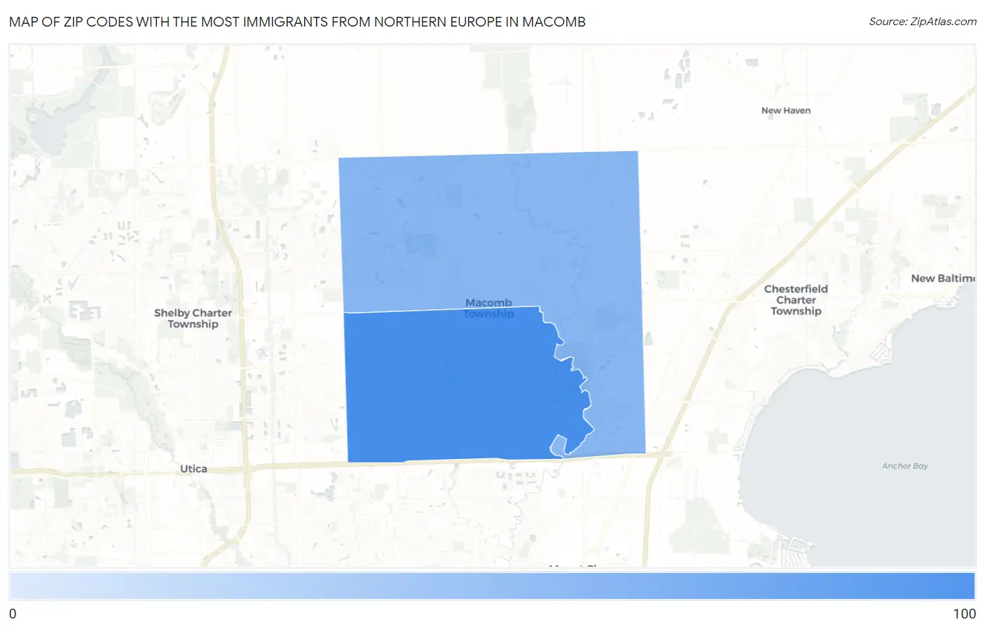 Zip Codes with the Most Immigrants from Northern Europe in Macomb Map