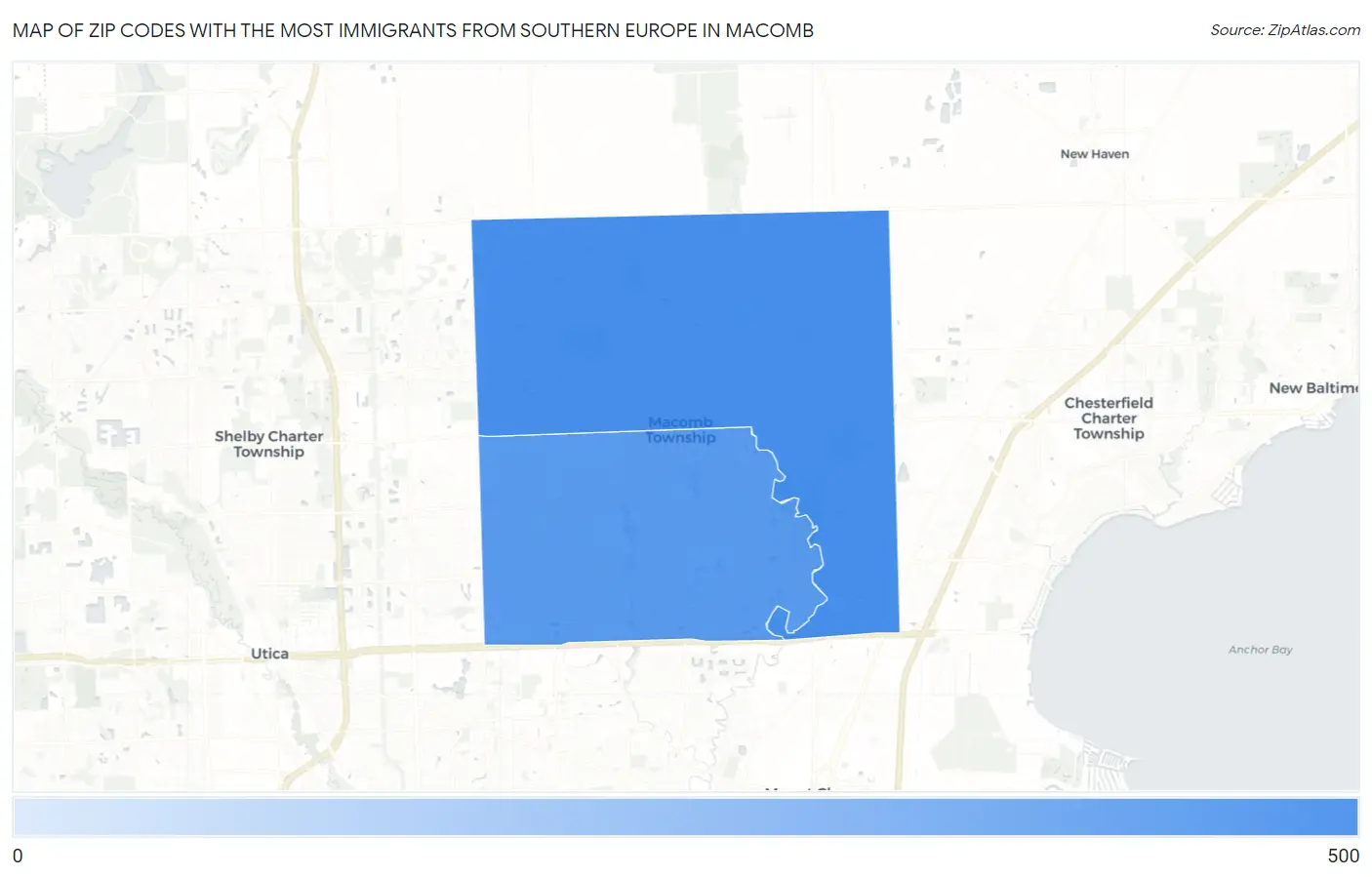 Zip Codes with the Most Immigrants from Southern Europe in Macomb Map