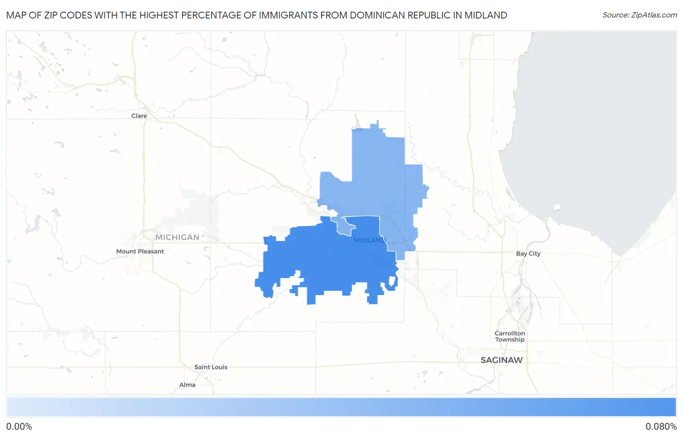 Zip Codes with the Highest Percentage of Immigrants from Dominican Republic in Midland Map