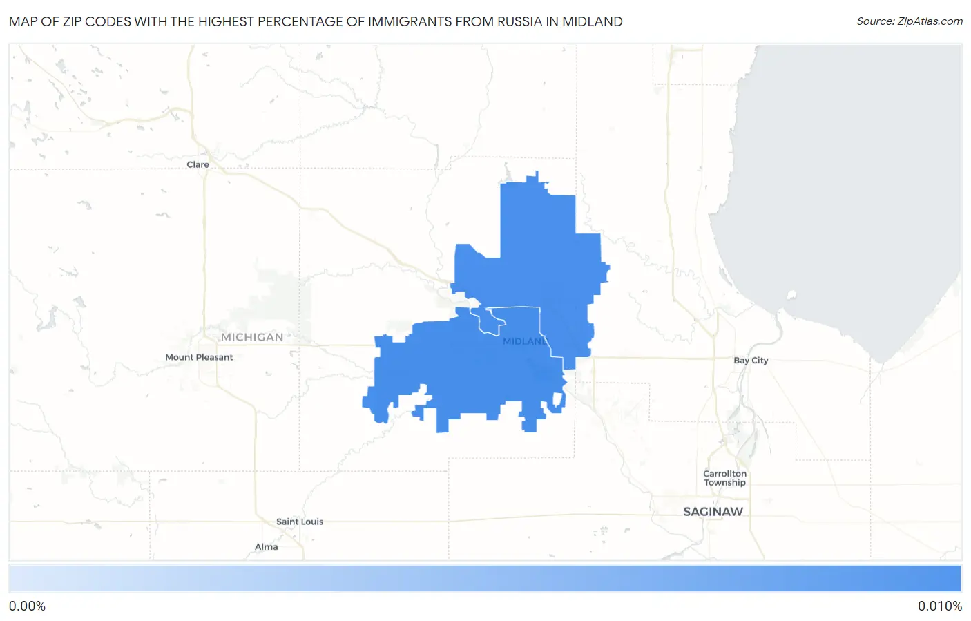 Zip Codes with the Highest Percentage of Immigrants from Russia in Midland Map