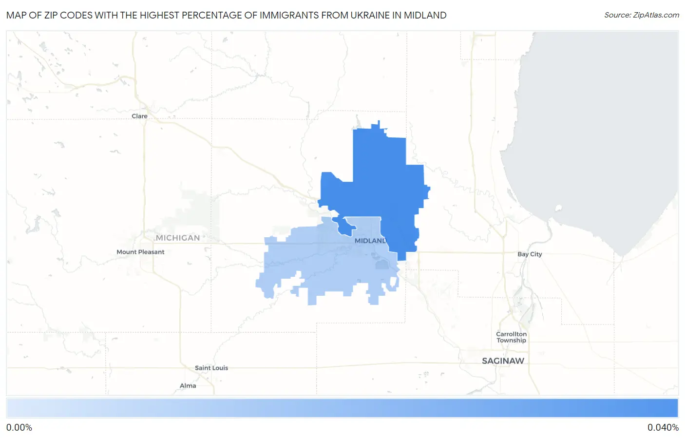 Zip Codes with the Highest Percentage of Immigrants from Ukraine in Midland Map