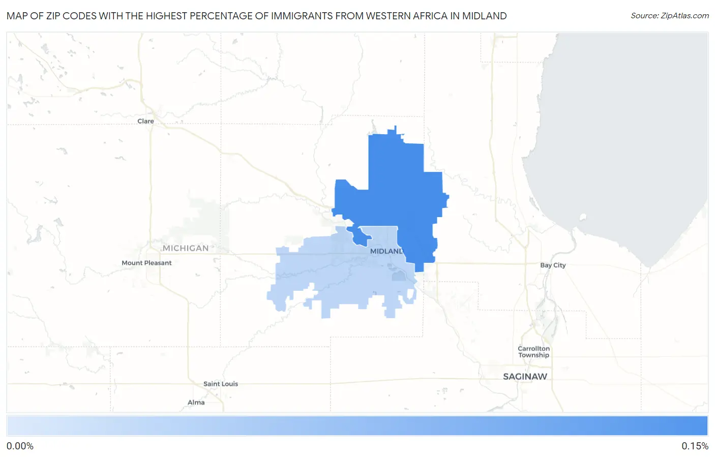 Zip Codes with the Highest Percentage of Immigrants from Western Africa in Midland Map