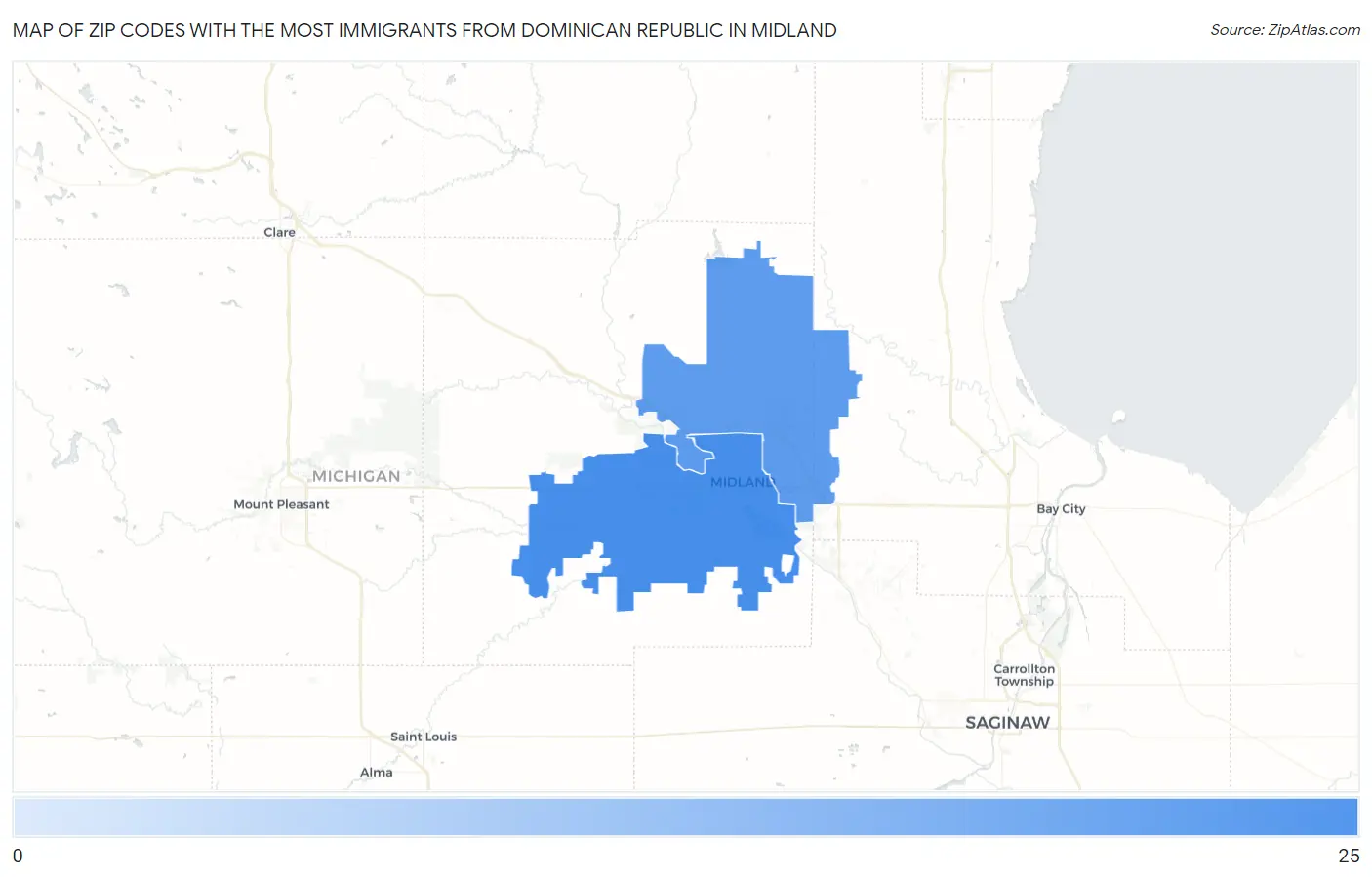 Zip Codes with the Most Immigrants from Dominican Republic in Midland Map