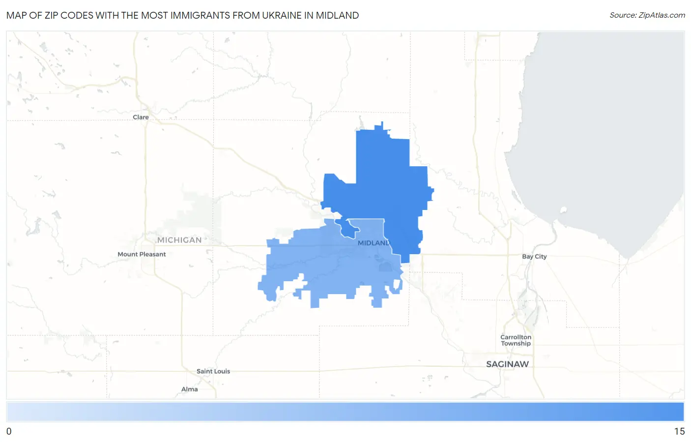 Zip Codes with the Most Immigrants from Ukraine in Midland Map