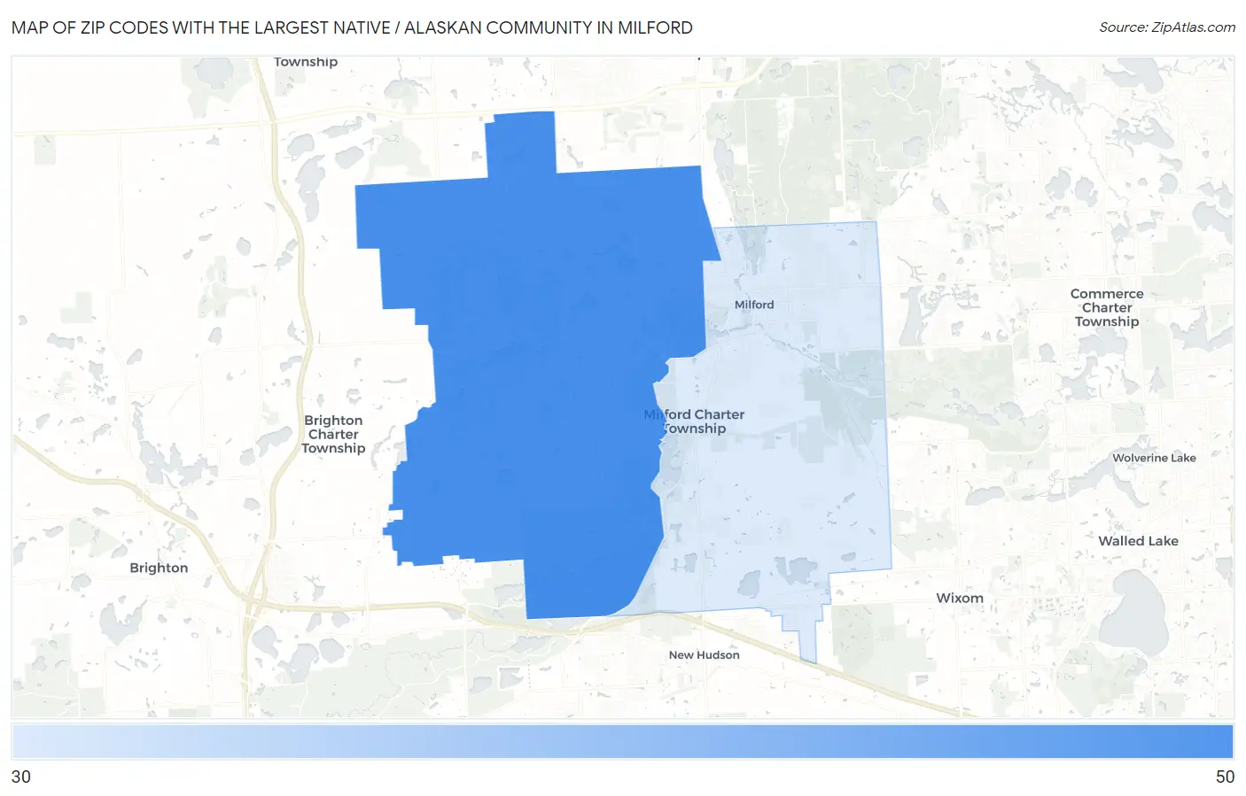 Zip Codes with the Largest Native / Alaskan Community in Milford Map