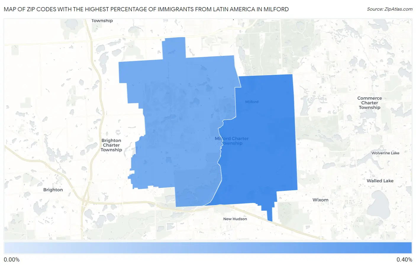 Zip Codes with the Highest Percentage of Immigrants from Latin America in Milford Map