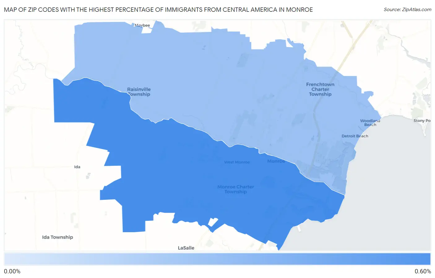 Zip Codes with the Highest Percentage of Immigrants from Central America in Monroe Map