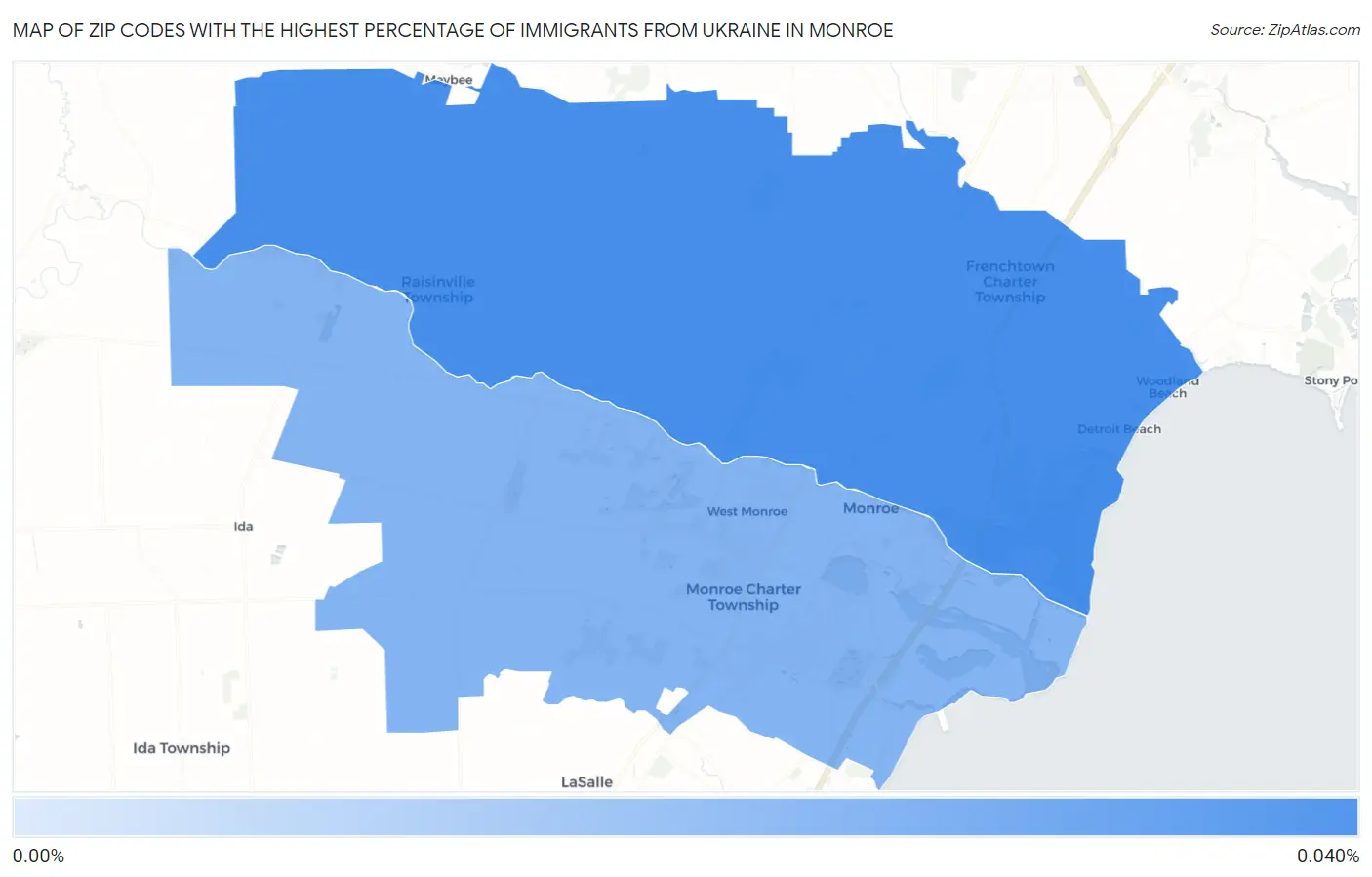 Zip Codes with the Highest Percentage of Immigrants from Ukraine in Monroe Map