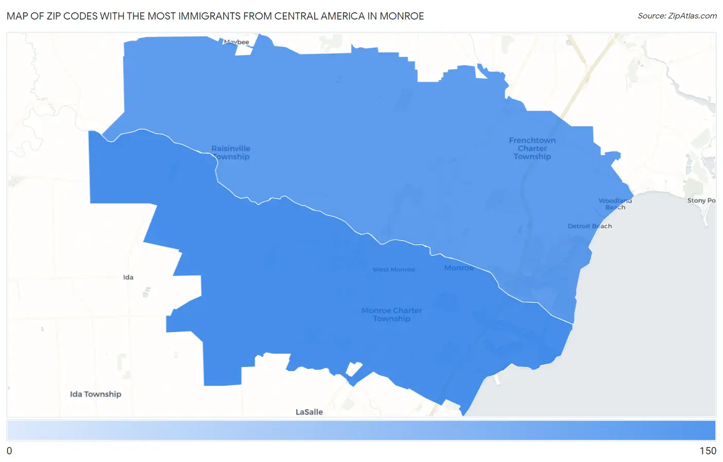 Zip Codes with the Most Immigrants from Central America in Monroe Map