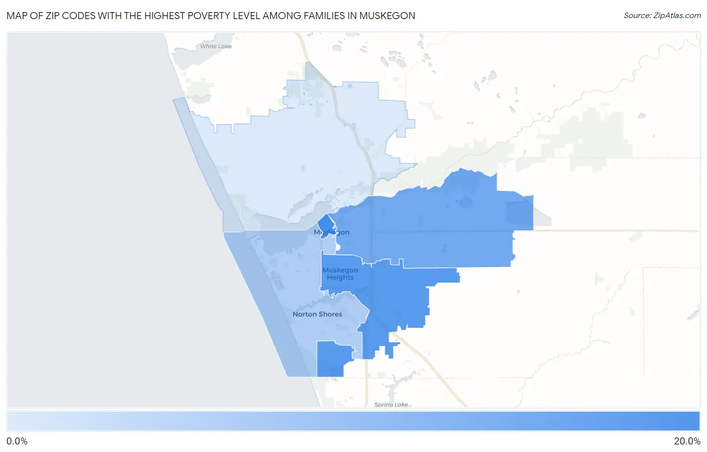 Zip Codes with the Highest Poverty Level Among Families in Muskegon Map