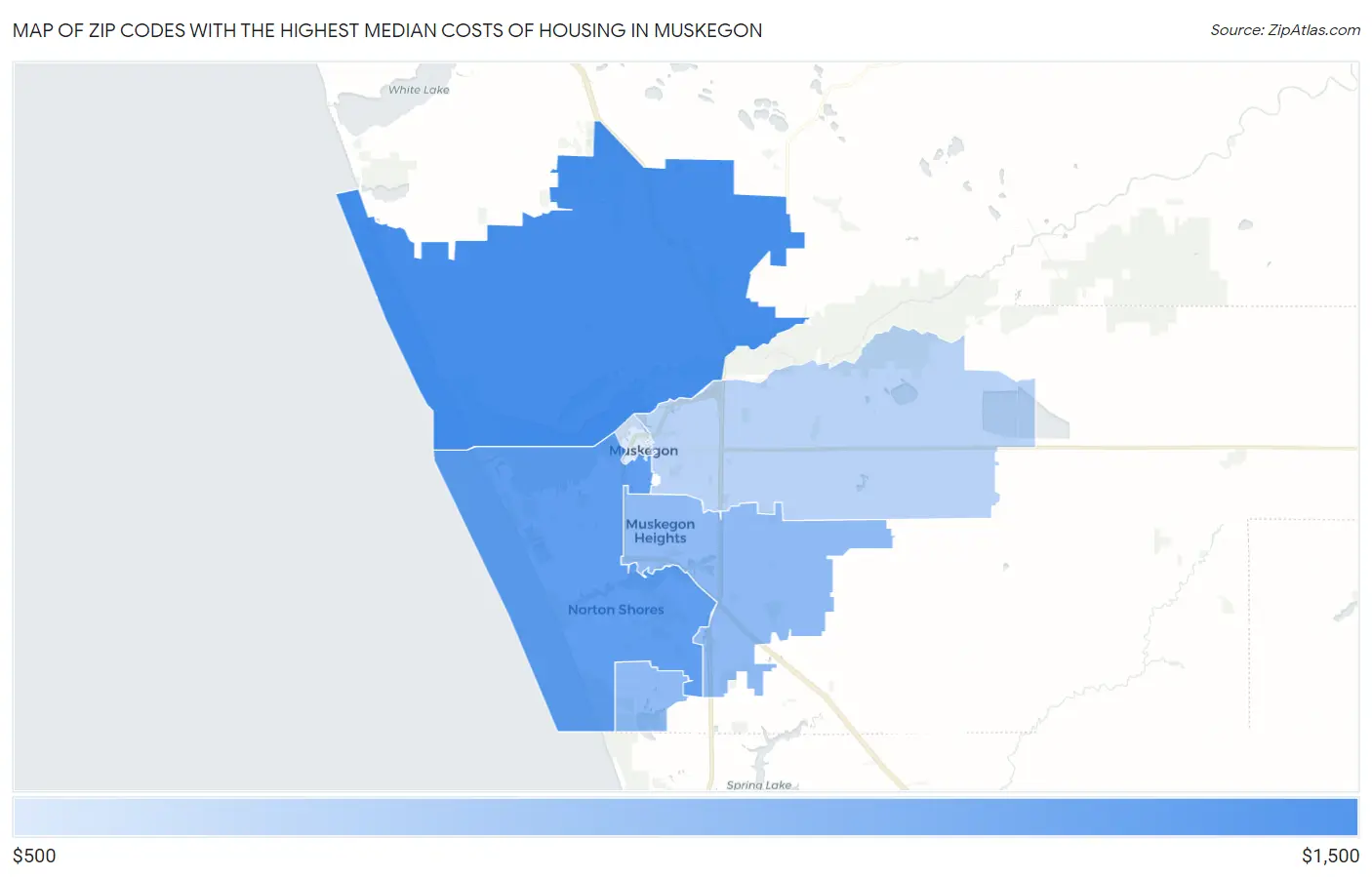 Zip Codes with the Highest Median Costs of Housing in Muskegon Map