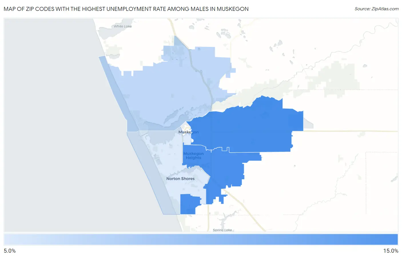 Zip Codes with the Highest Unemployment Rate Among Males in Muskegon Map