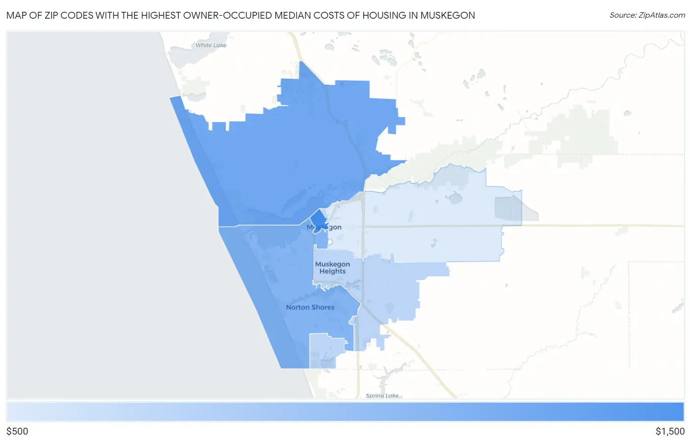 Zip Codes with the Highest Owner-Occupied Median Costs of Housing in Muskegon Map