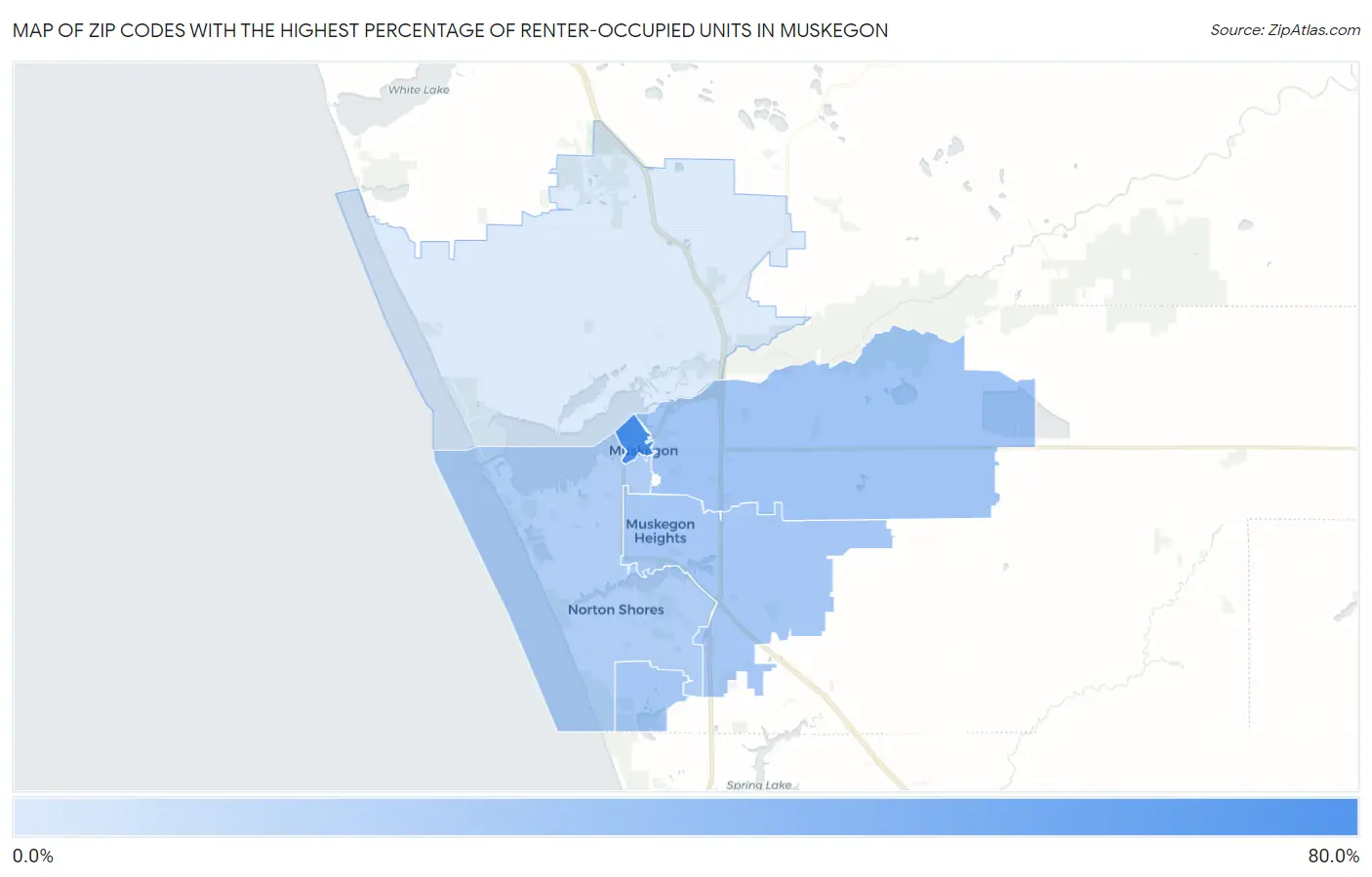 Zip Codes with the Highest Percentage of Renter-Occupied Units in Muskegon Map