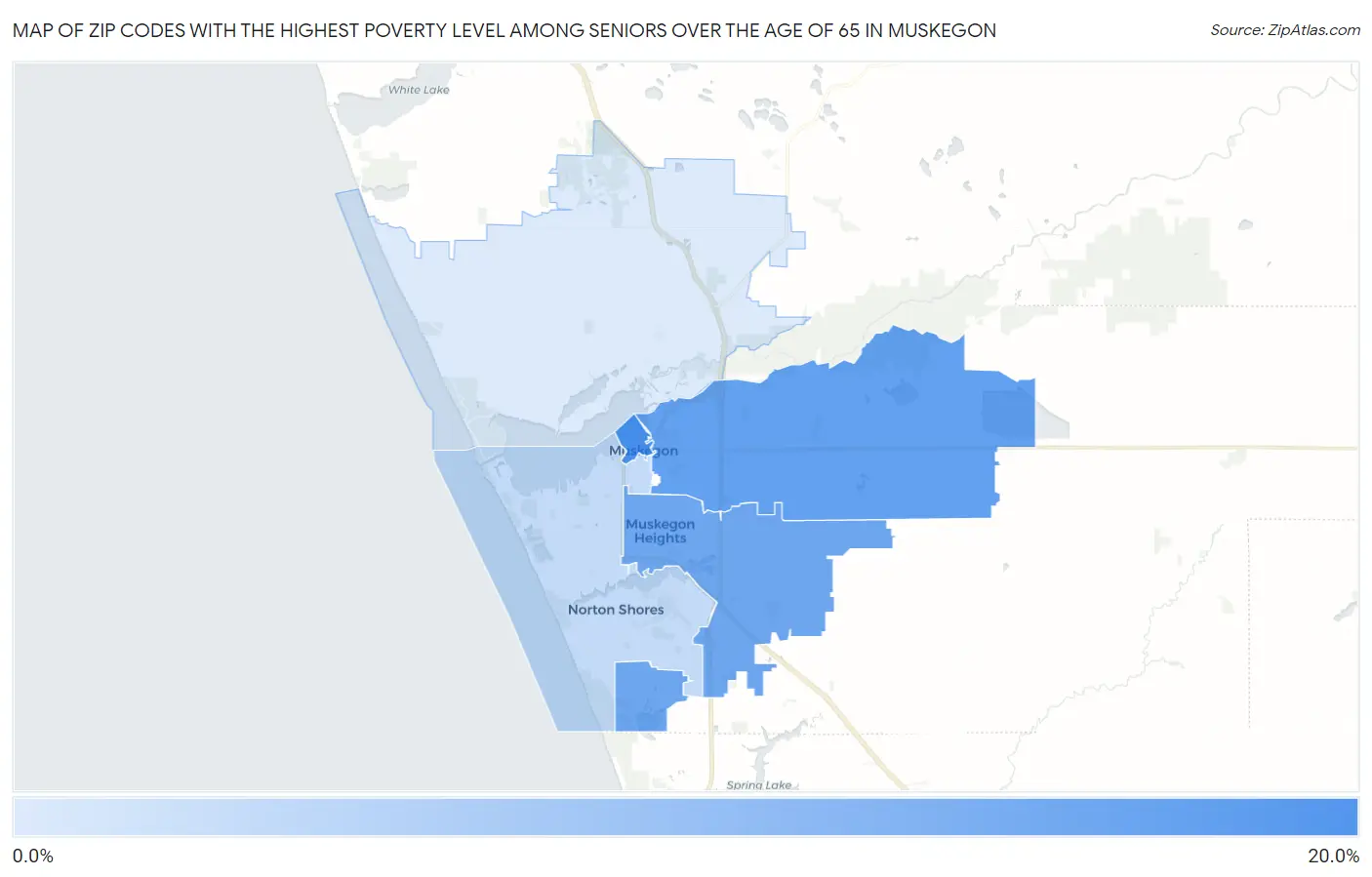 Zip Codes with the Highest Poverty Level Among Seniors Over the Age of 65 in Muskegon Map