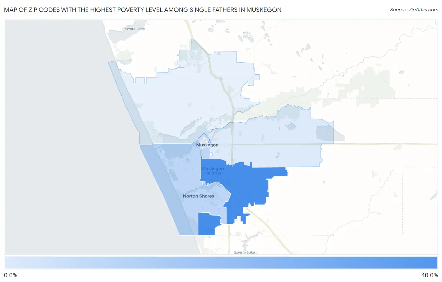 Zip Codes with the Highest Poverty Level Among Single Fathers in Muskegon Map