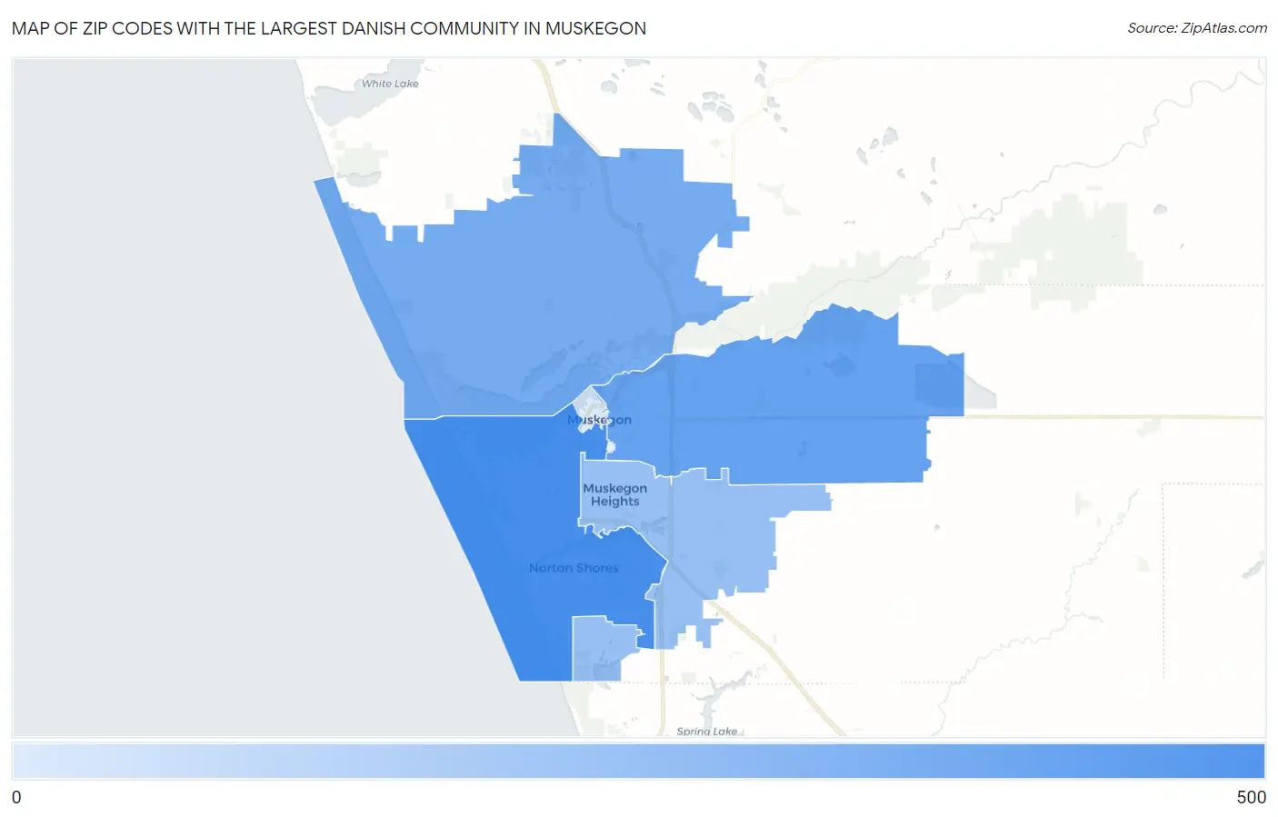 Zip Codes with the Largest Danish Community in Muskegon Map