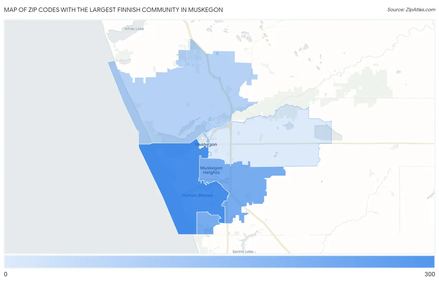 Zip Codes with the Largest Finnish Community in Muskegon Map