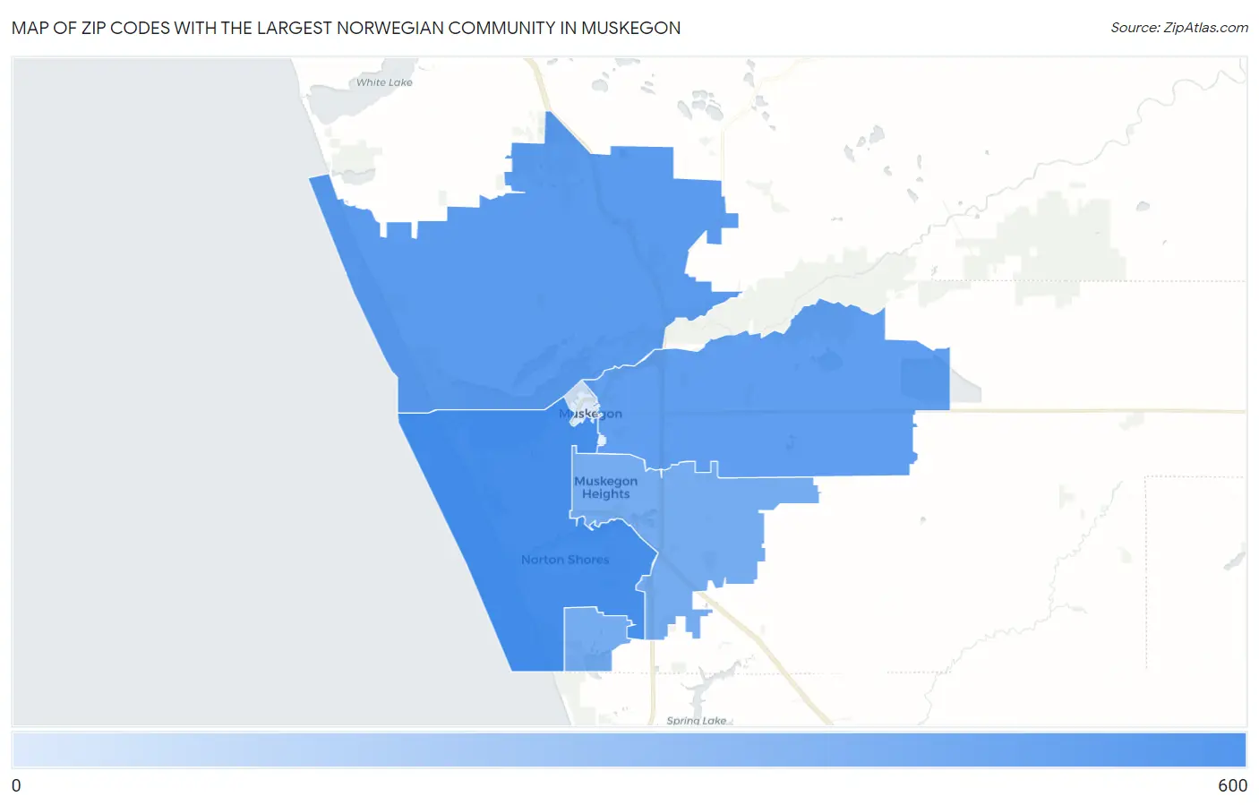 Zip Codes with the Largest Norwegian Community in Muskegon Map