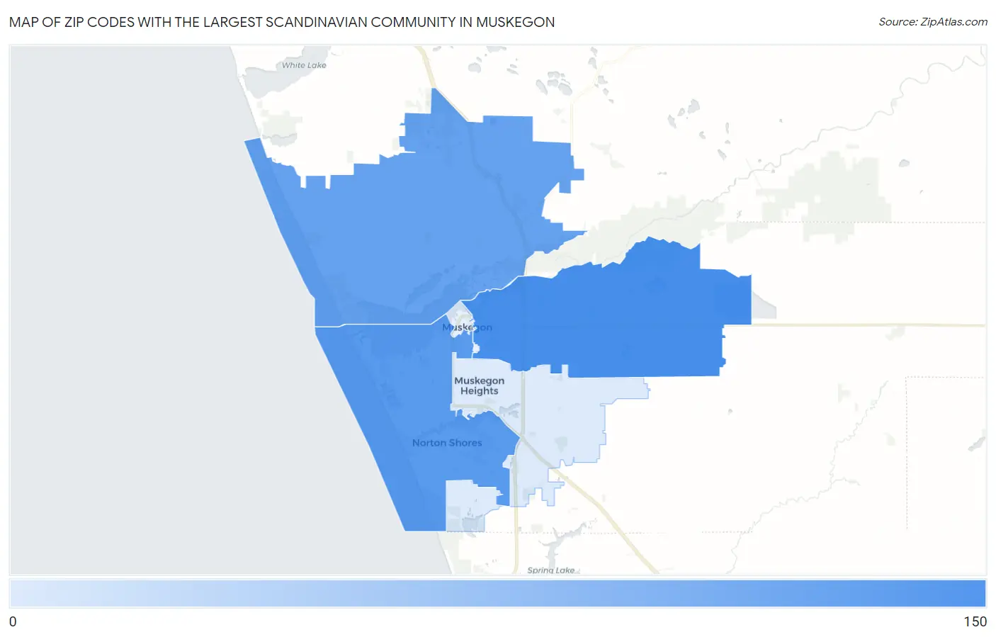 Zip Codes with the Largest Scandinavian Community in Muskegon Map