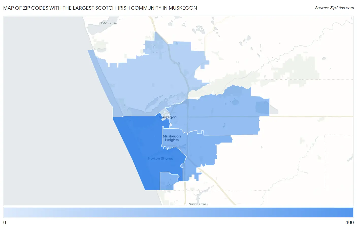 Zip Codes with the Largest Scotch-Irish Community in Muskegon Map