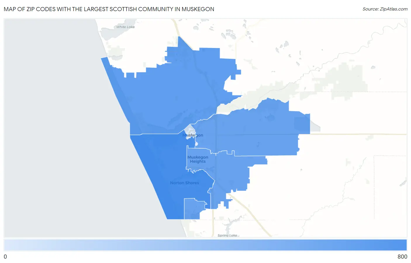 Zip Codes with the Largest Scottish Community in Muskegon Map