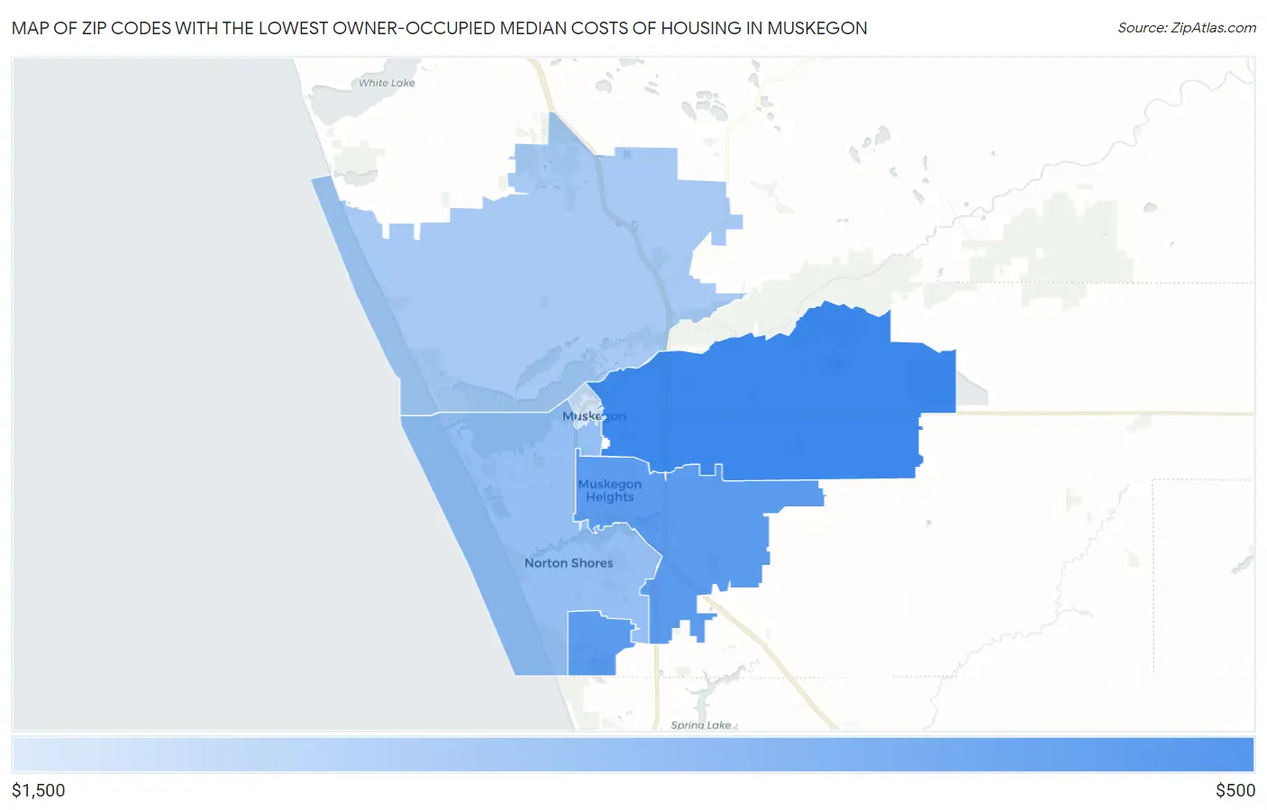 Zip Codes with the Lowest Owner-Occupied Median Costs of Housing in Muskegon Map