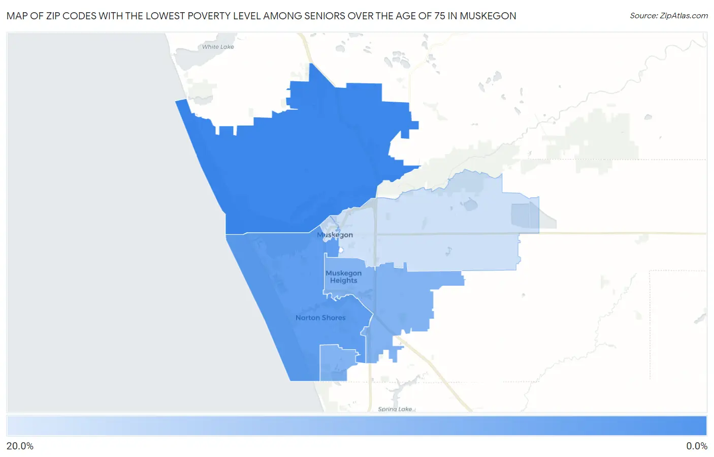 Zip Codes with the Lowest Poverty Level Among Seniors Over the Age of 75 in Muskegon Map