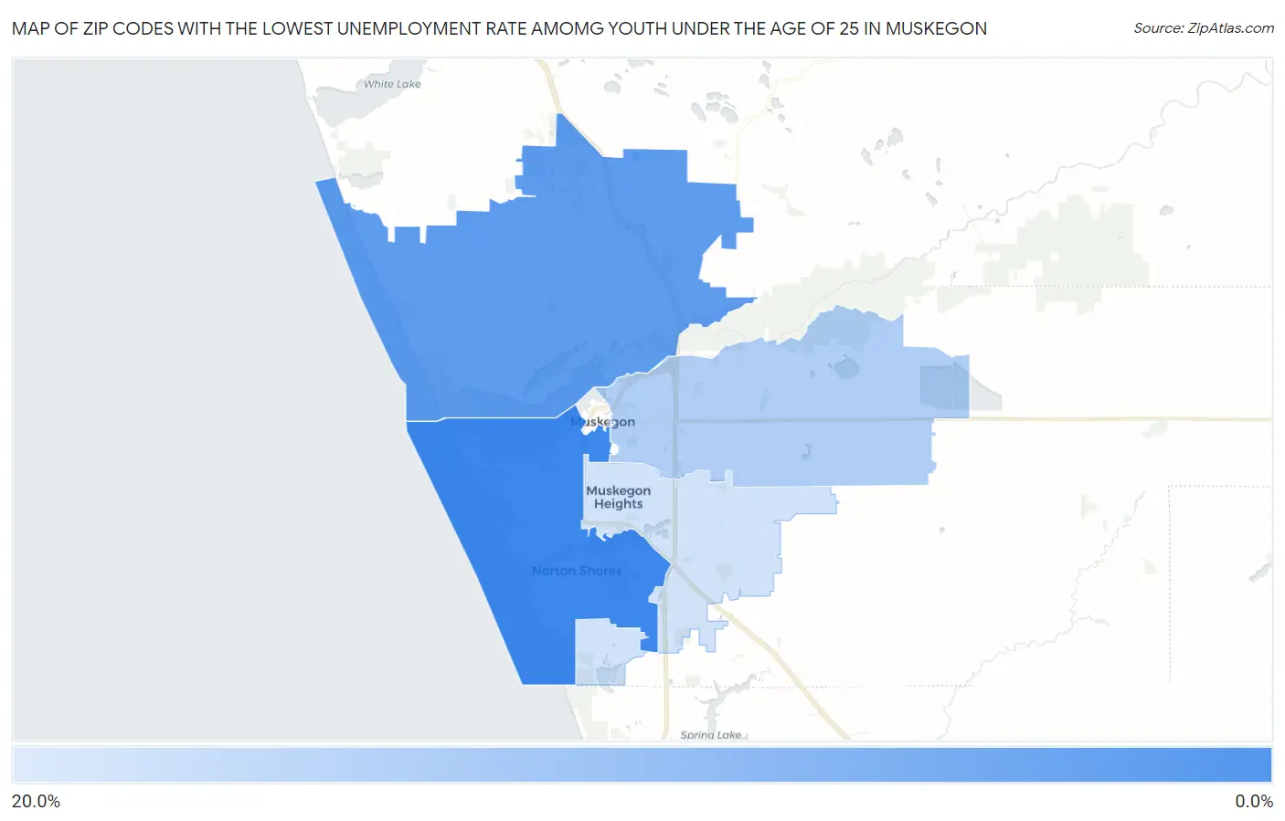 Zip Codes with the Lowest Unemployment Rate Amomg Youth Under the Age of 25 in Muskegon Map