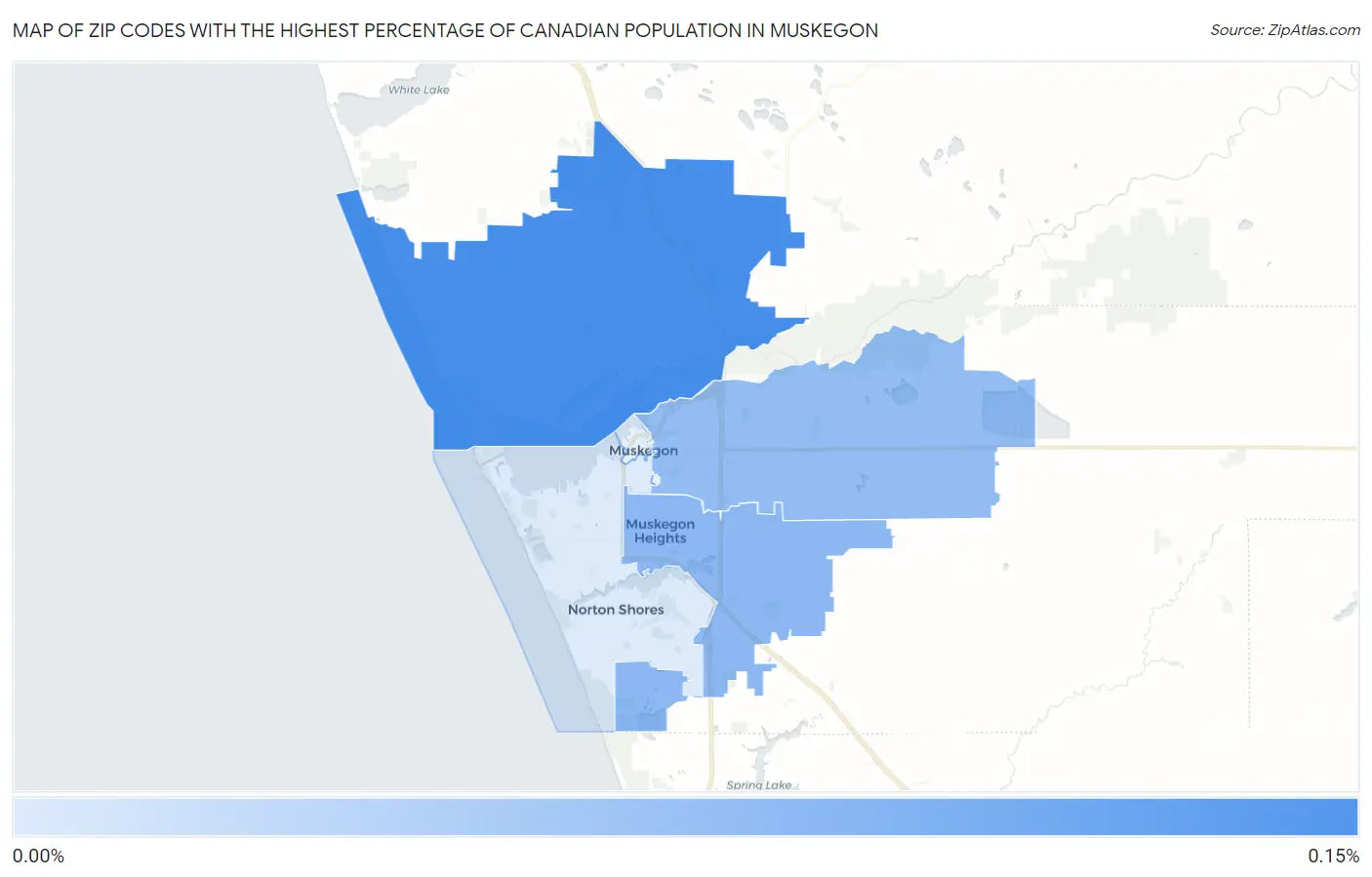 Zip Codes with the Highest Percentage of Canadian Population in Muskegon Map