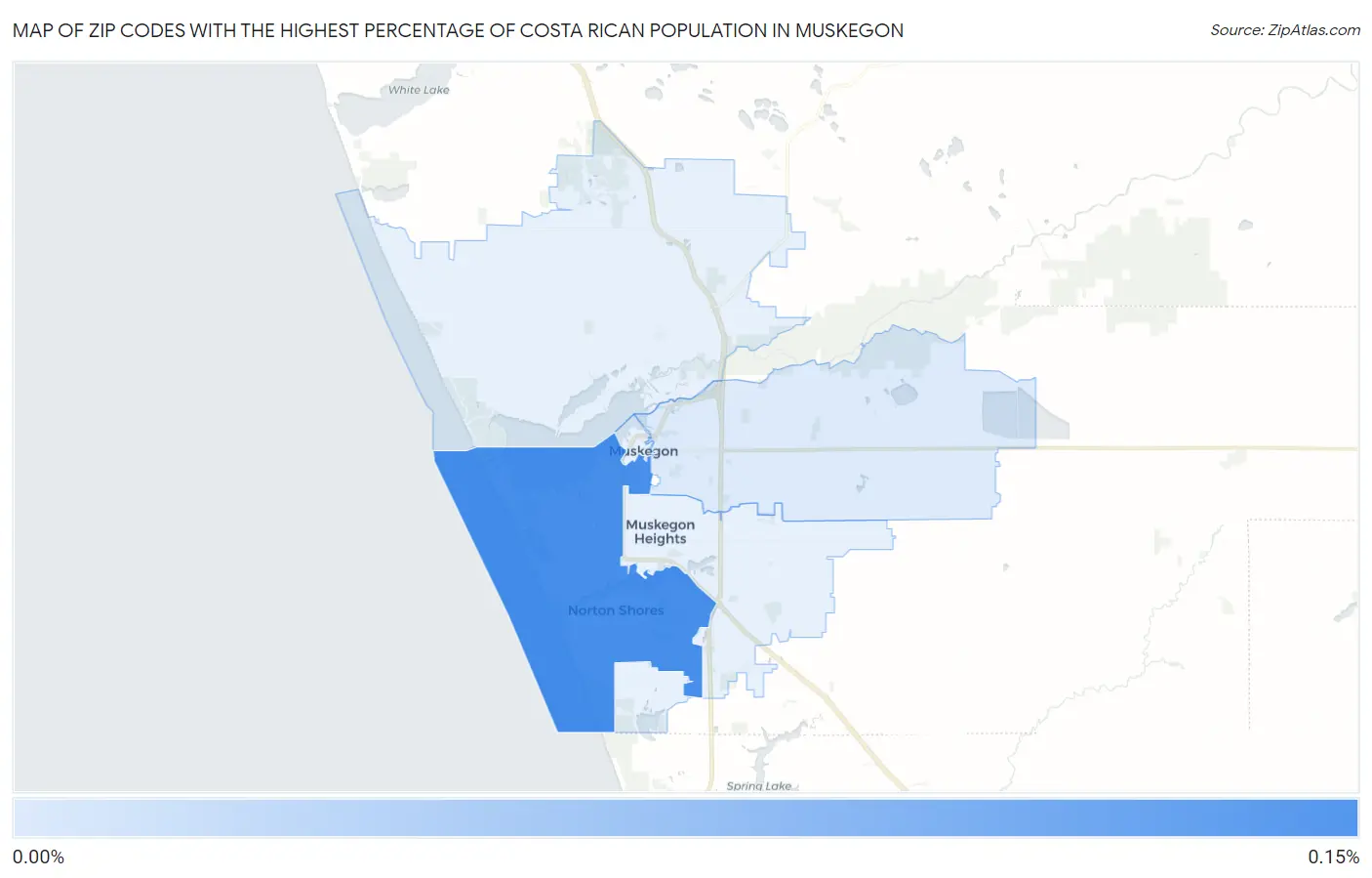 Zip Codes with the Highest Percentage of Costa Rican Population in Muskegon Map