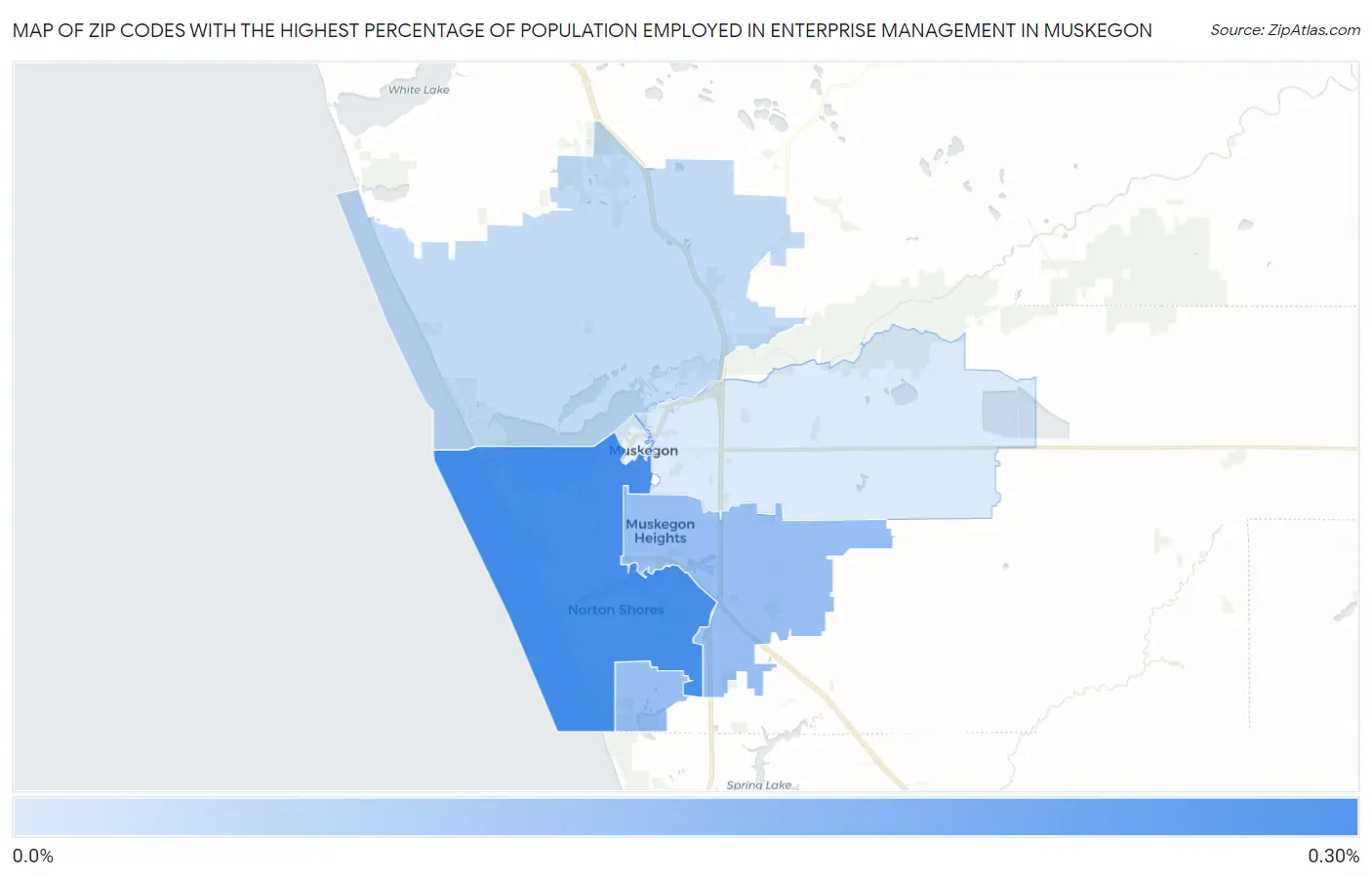 Zip Codes with the Highest Percentage of Population Employed in Enterprise Management in Muskegon Map