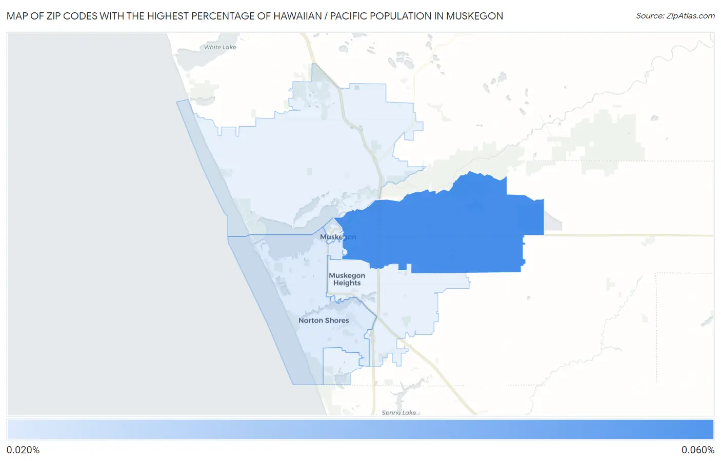 Zip Codes with the Highest Percentage of Hawaiian / Pacific Population in Muskegon Map