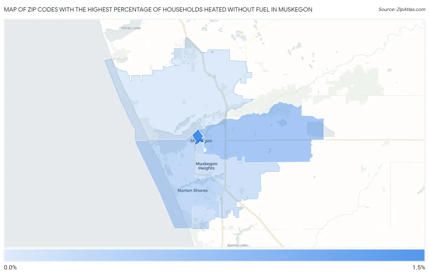 Zip Codes with the Highest Percentage of Households Heated without Fuel in Muskegon Map