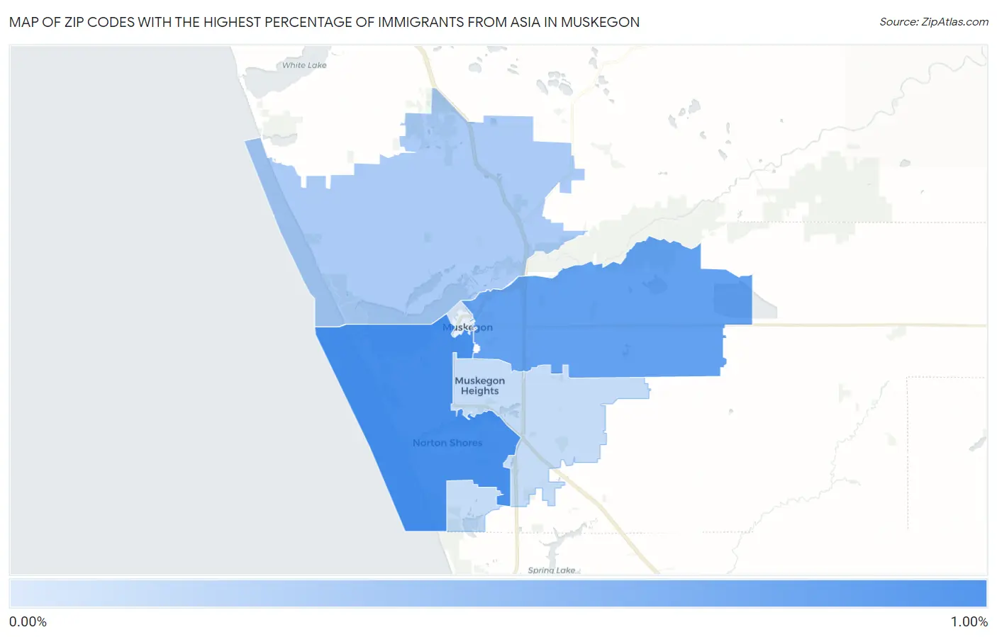 Zip Codes with the Highest Percentage of Immigrants from Asia in Muskegon Map