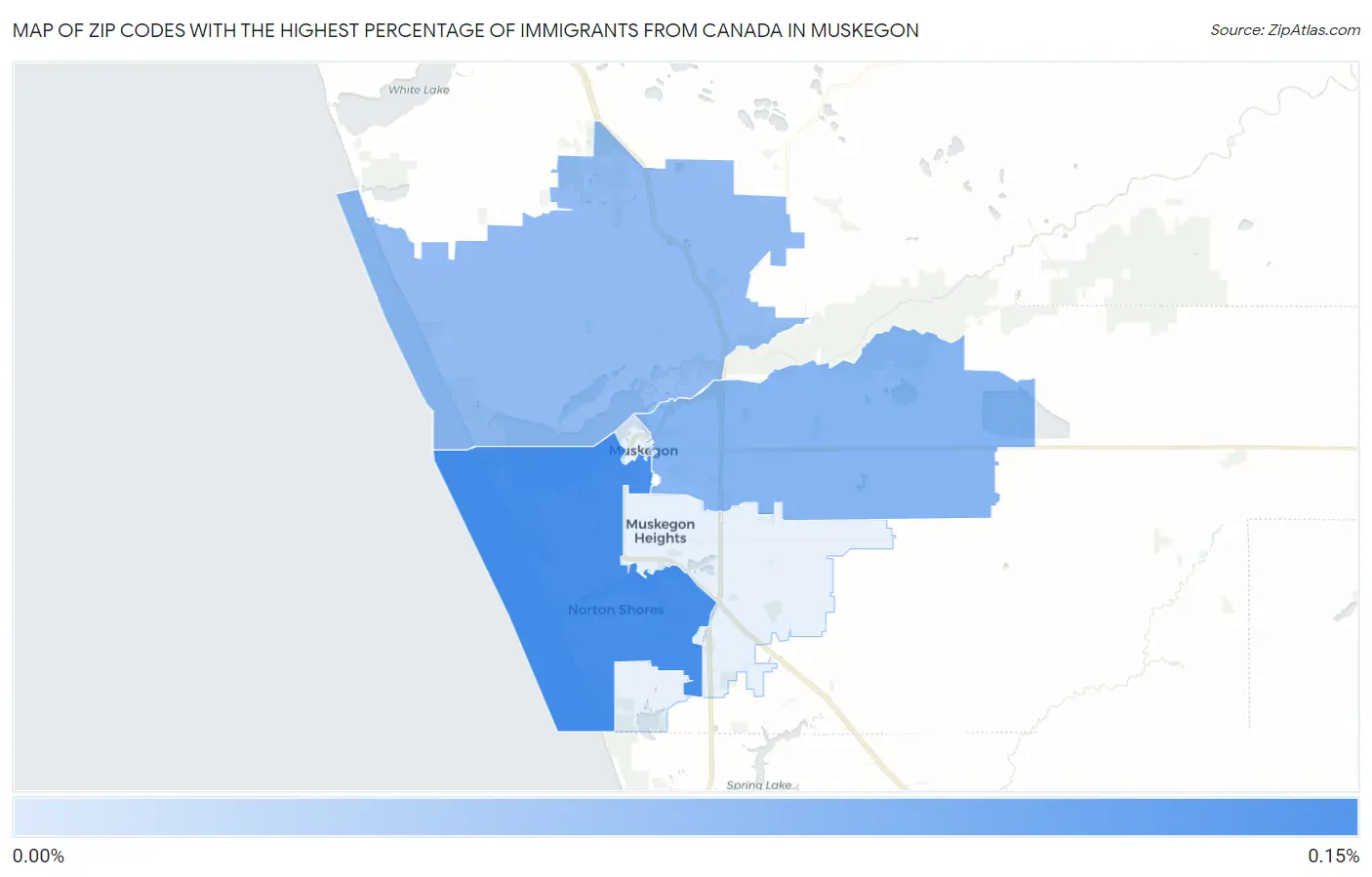 Zip Codes with the Highest Percentage of Immigrants from Canada in Muskegon Map