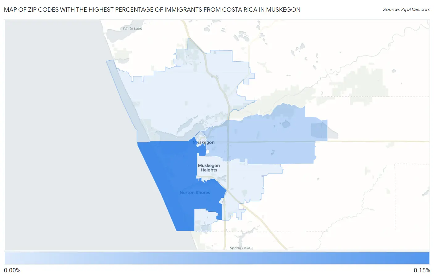 Zip Codes with the Highest Percentage of Immigrants from Costa Rica in Muskegon Map