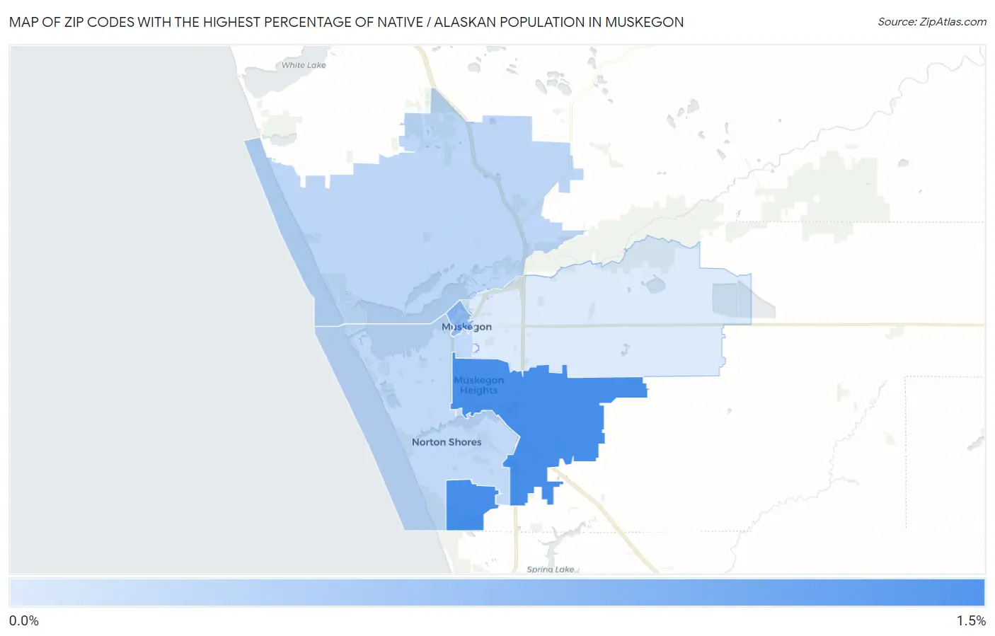 Zip Codes with the Highest Percentage of Native / Alaskan Population in Muskegon Map