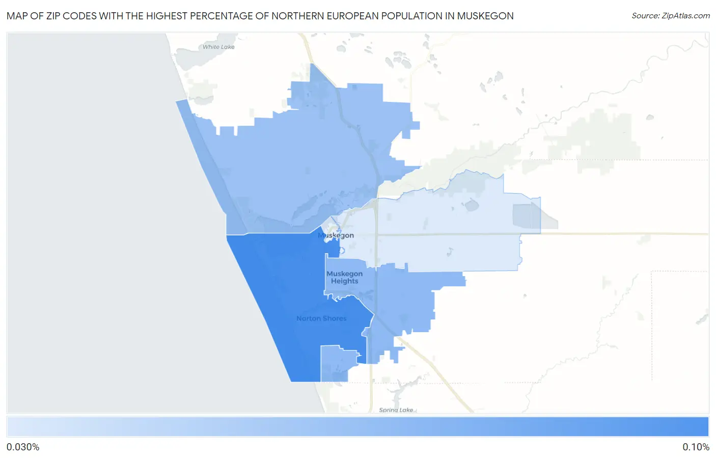 Zip Codes with the Highest Percentage of Northern European Population in Muskegon Map