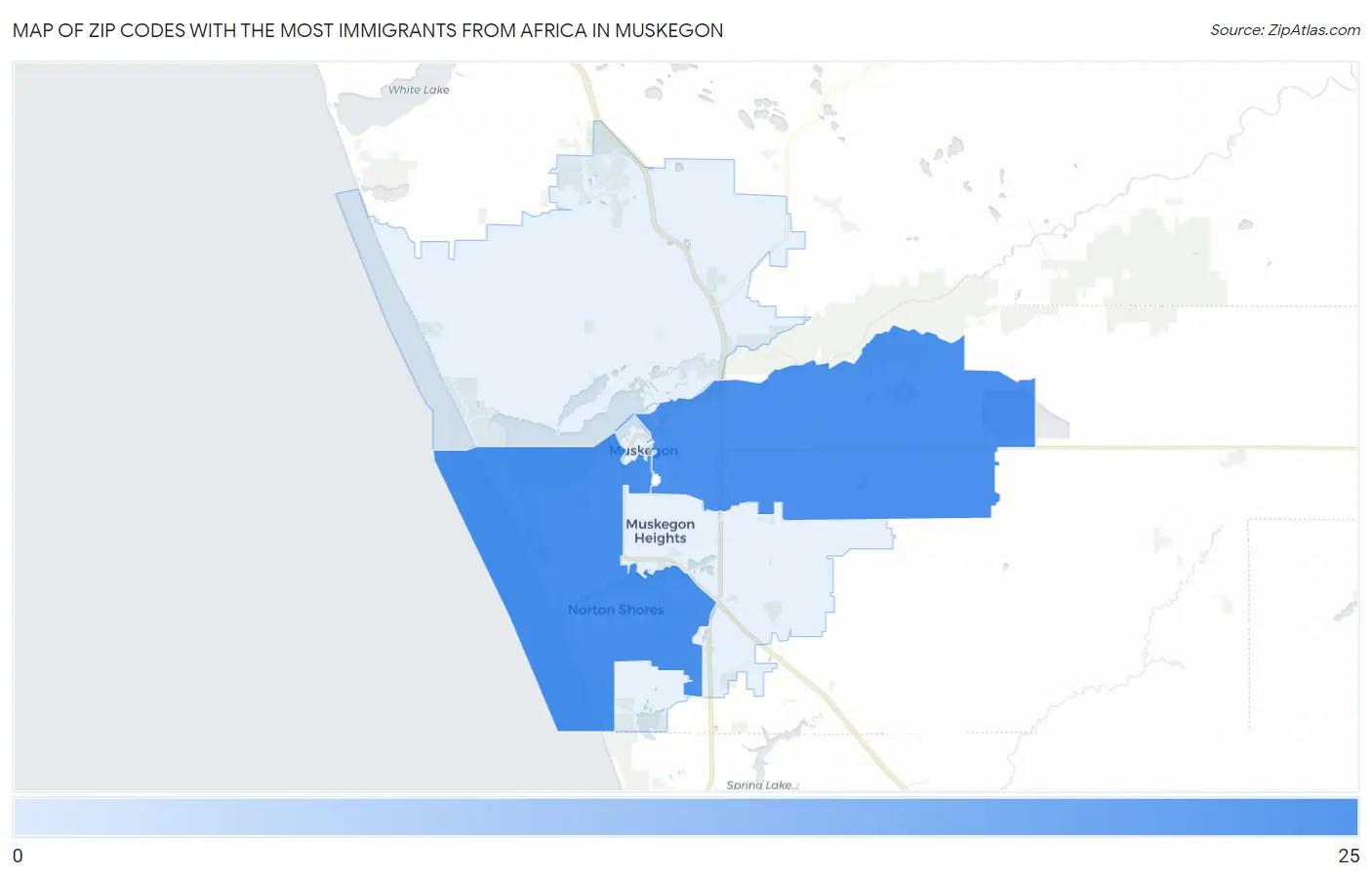 Zip Codes with the Most Immigrants from Africa in Muskegon Map