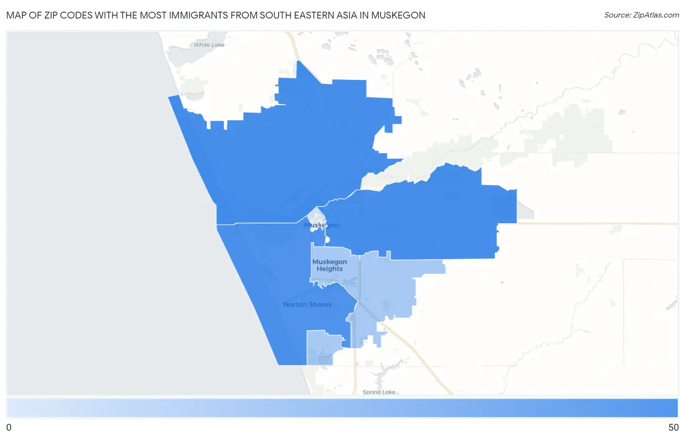 Zip Codes with the Most Immigrants from South Eastern Asia in Muskegon Map