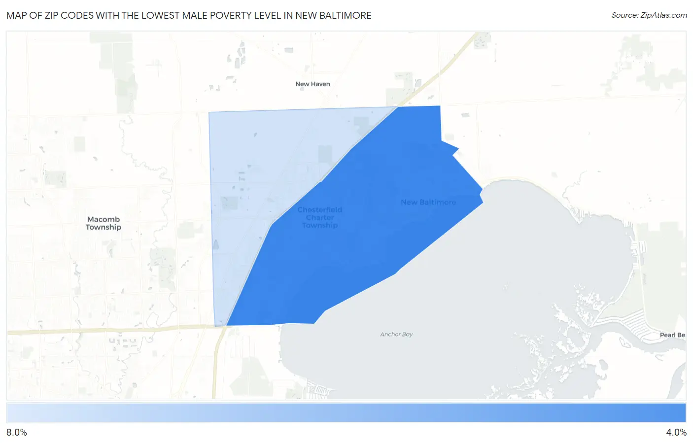 Zip Codes with the Lowest Male Poverty Level in New Baltimore Map