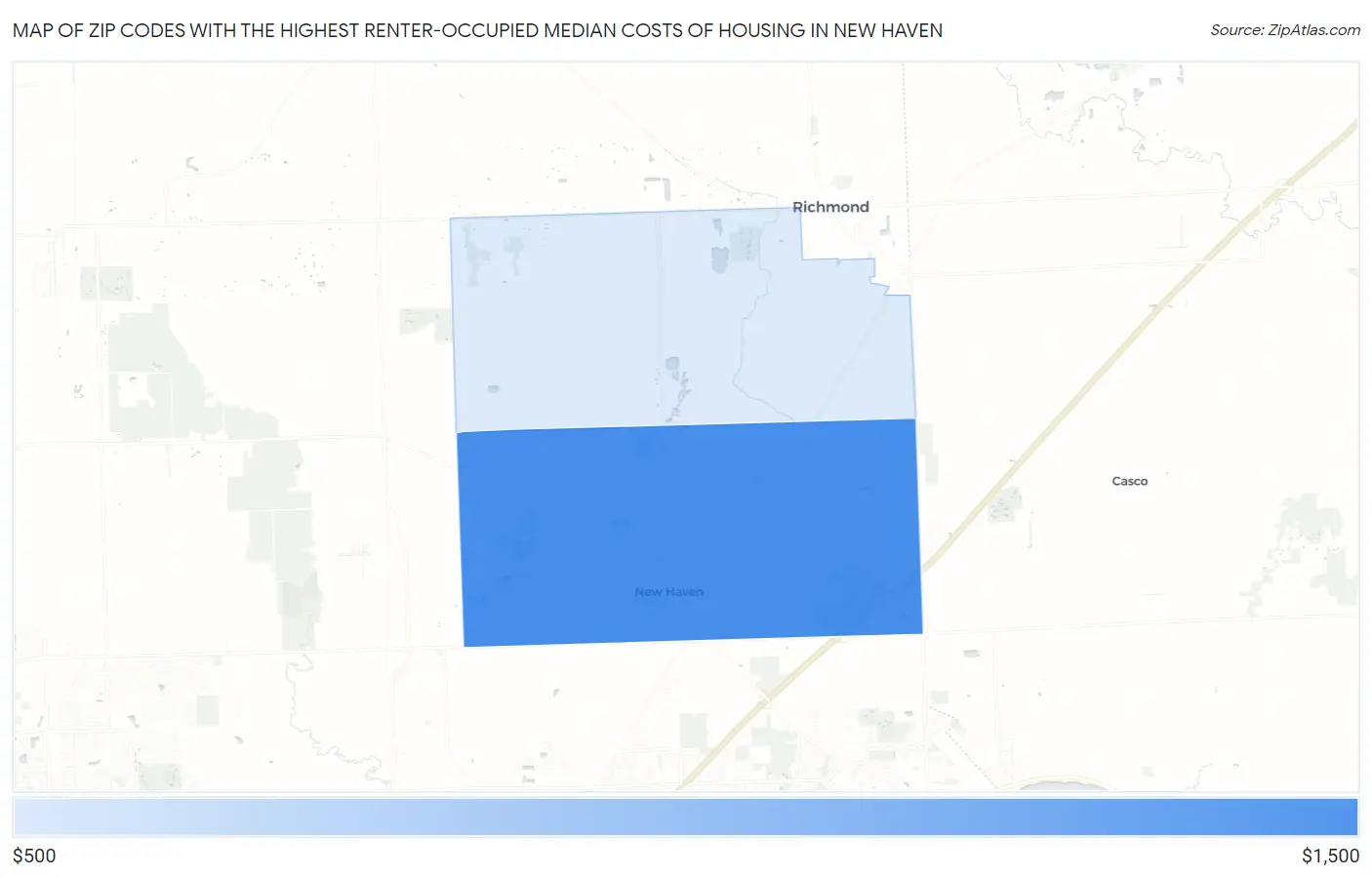 Zip Codes with the Highest Renter-Occupied Median Costs of Housing in New Haven Map